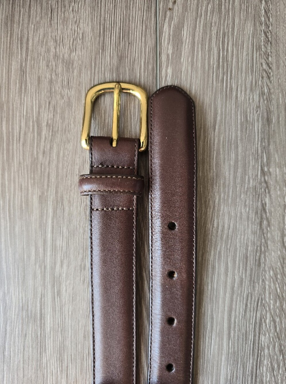 Lands End 506 Brown Leather Belt 38 Solid Brass Buckle Made in USA Vintage 90s